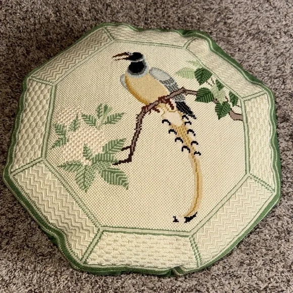 Vintage needlepoint pillow with exotic bird Handmade Approximately 17” x 17” - Picture 6 of 10